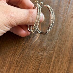 Stella & Dot Sparkling Silver Crystal Hoop Earrings - Women Jewelry